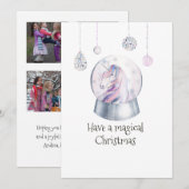 Glitter Unicorn Winter Holiday Photo Collage Feestdagenkaart (Voorkant / Achterkant)