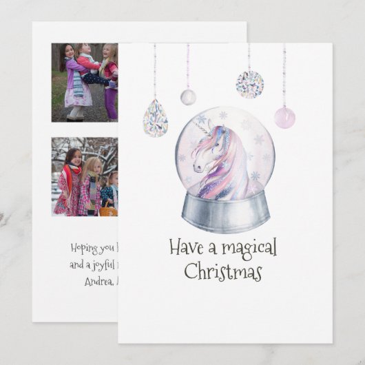 Glitter Unicorn Winter Holiday Photo Collage Feestdagenkaart (Voorkant / Achterkant)