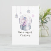 Glitter Unicorn Winter Holiday Photo Collage Feestdagenkaart (Staand voorkant)