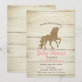Glitter Unicorn Wood Baby shower Kaart