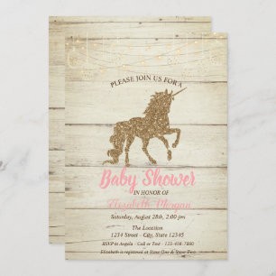 Glitter Unicorn Wood Baby shower Kaart