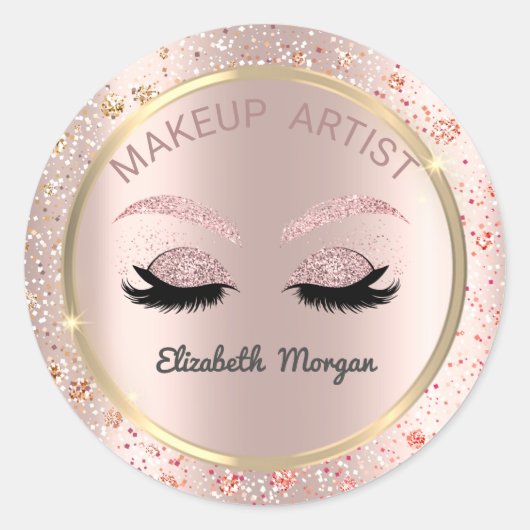Glitter Valse Wimpers,Confetti,Make-up Ronde Sticker (Voorkant)