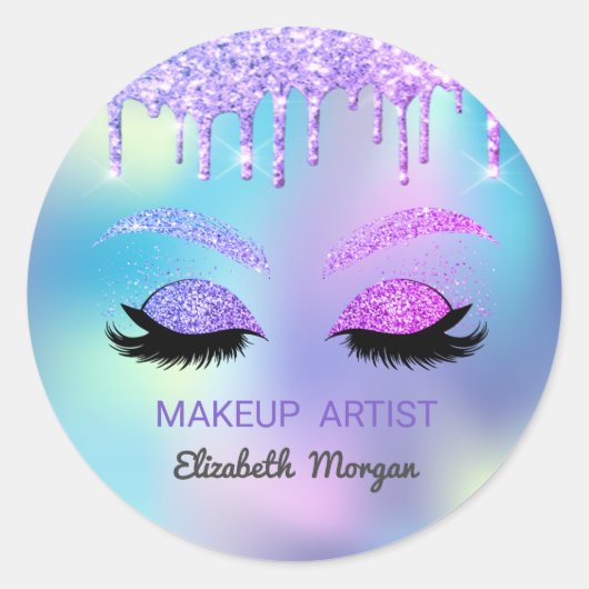 Glitter Valse Wimpers, Drips Holografisch Ronde Sticker (Voorkant)