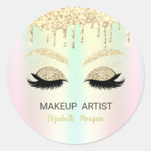 Glitter Valse Wimpers, Goud Drips Holografisch Ronde Sticker