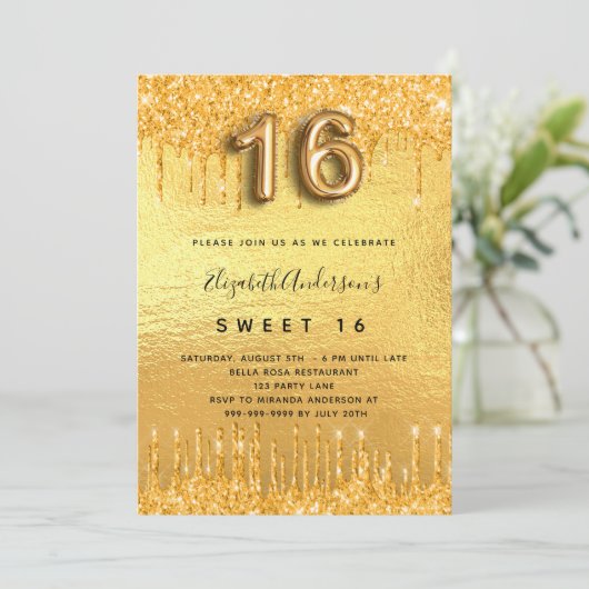 Glitter van 16 partijen met gouden glitter drupt g kaart (Staand voorkant)