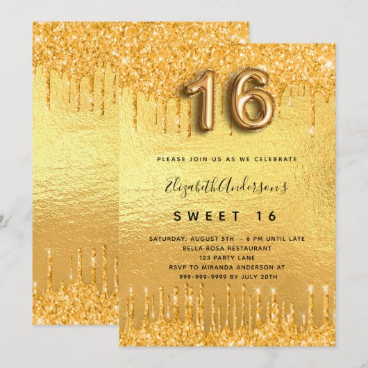 Glitter van 16 partijen met gouden glitter drupt g kaart (Voorkant / Achterkant)