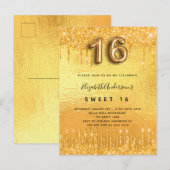 Glitter van 16 partijen met gouden glitter drupt g uitnodiging briefkaart (Voorkant / Achterkant)