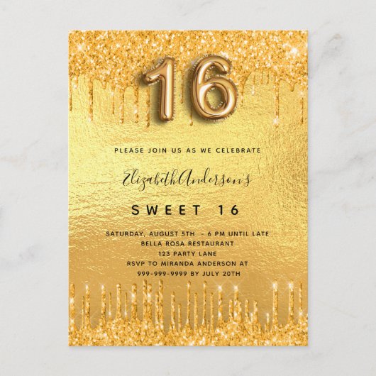Glitter van 16 partijen met gouden glitter drupt g uitnodiging briefkaart (Voorkant)