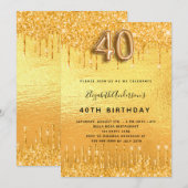Glitter van 40e verjaardag druppelt goud in goud kaart (Voorkant / Achterkant)