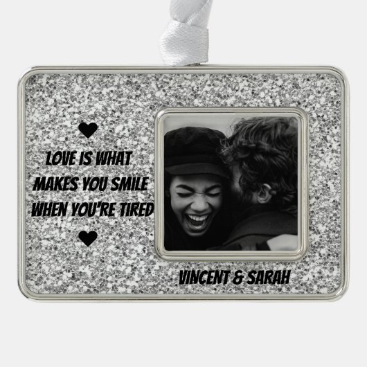 Glitter van het citaat van de Aangepaste Foto, van Verzilverd Omlijst Ornament (Voorkant)