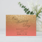 Glitter van koraal en goud - RSVP (Staand voorkant)