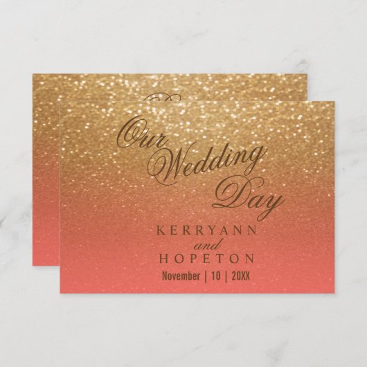 Glitter van koraal en goud - RSVP (Voorkant / Achterkant)