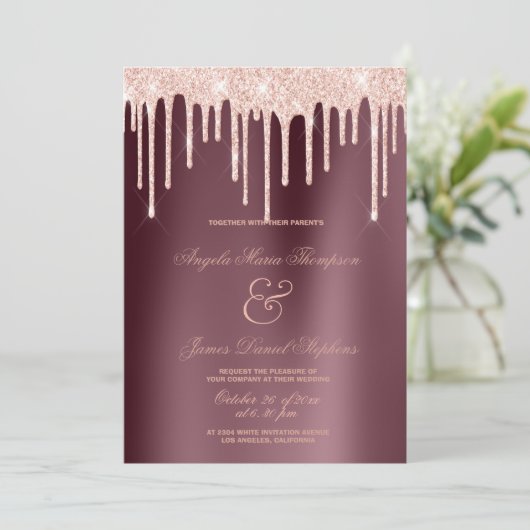 Glitter van roos van Bourgogne druppelt glamoureus Kaart (Staand voorkant)