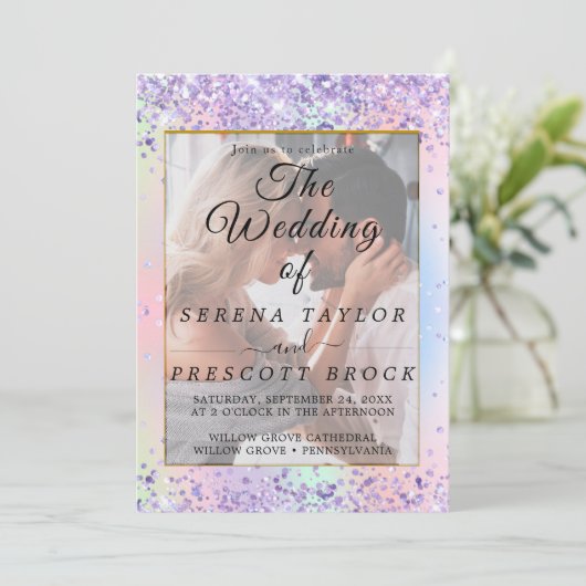 Glitter Vellum Overlay Wedding Invitation Kaart (Staand voorkant)