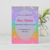 Glitter verjaardag uitnodiging (Staand voorkant)