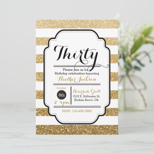 Glitter Verjaardag Uitnodiging, 30e Verjaardag, 5  Kaart (Staand voorkant)