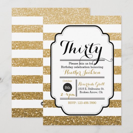 Glitter Verjaardag Uitnodiging, 30e Verjaardag, 5  Kaart (Voorkant / Achterkant)