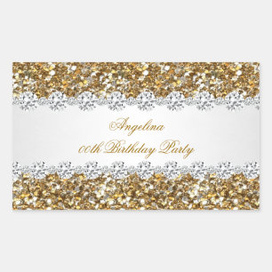 Glitter Verjaardagsfeest Gouden Diamant Trim Alle  Rechthoekige Sticker