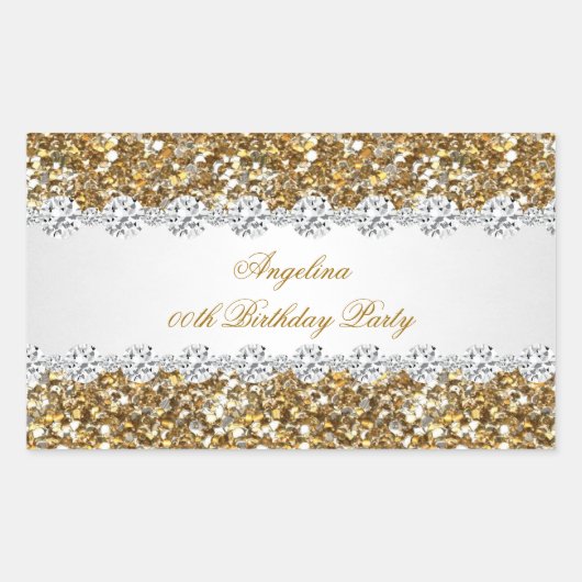 Glitter Verjaardagsfeest Gouden Diamant Trim Alle  Rechthoekige Sticker (Voorkant)