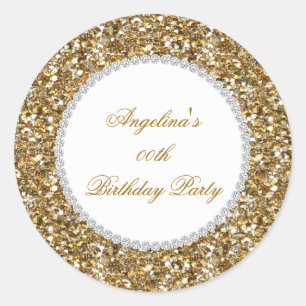 Glitter Verjaardagsfeest Gouden Diamant Trim Alle  Ronde Sticker