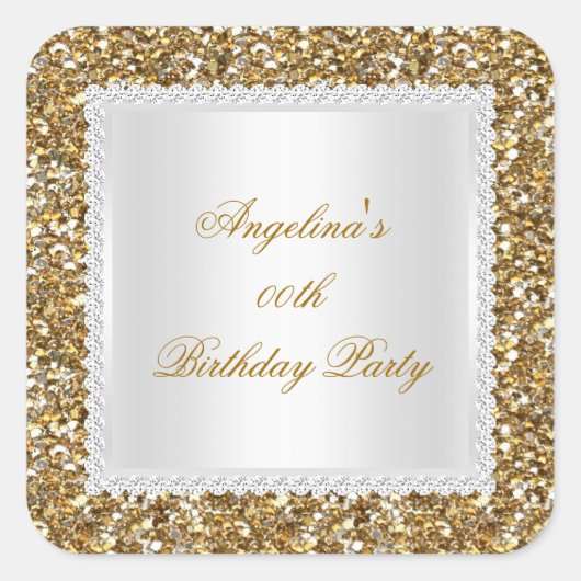 Glitter Verjaardagsfeest Gouden Diamant Trim Alle  Vierkante Sticker (Voorkant)