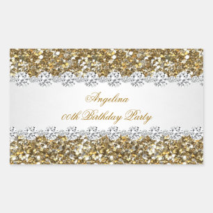 Glitter Verjaardagsfeest Gouden Diamant Trim Elke Rechthoekige Sticker