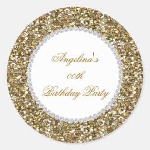 Glitter Verjaardagsfeest Gouden Diamant Trim Elke  Ronde Sticker