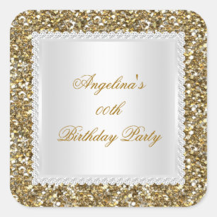 Glitter Verjaardagsfeest Gouden Diamant Trim Elke Vierkante Sticker