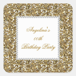 Glitter Verjaardagsfeest Gouden Diamant Trim Elke  Vierkante Sticker