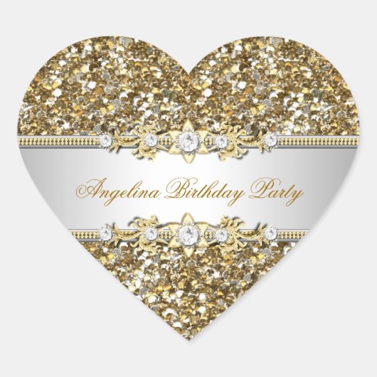 Glitter Verjaardagsfeestje Gouden Jewel Diamond Al Hart Sticker (Voorkant)