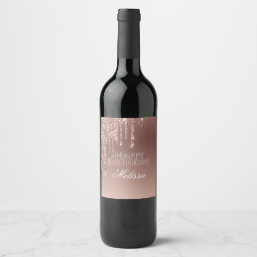 Glitter Verjaardagsfeestje Roze Glam Wijn Etiket (Voorkant)