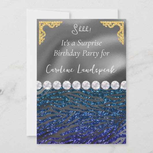 Glitter Verrassing Verjaardag Blauw Violet Zebra P Kaart (Voorkant)