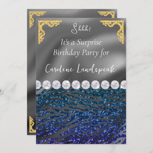 Glitter Verrassing Verjaardag Blauw Violet Zebra P Kaart (Voorkant / Achterkant)