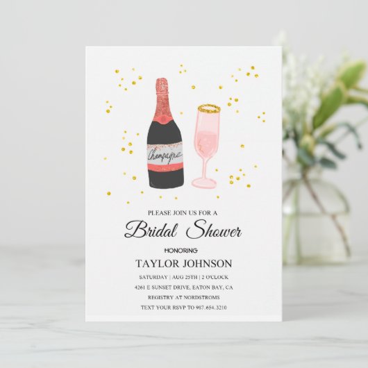 Glitter vino champagne - bruids douche uitnodiging (Staand voorkant)