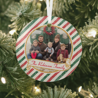 Glitter Vintage Luchtpost Kerst Familie Foto Gla Glas Ornament