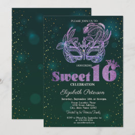 Glitter Violet Masque Green Sweet 16 Kaart
