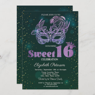 Glitter Violet Masque Green Sweet 16 Kaart