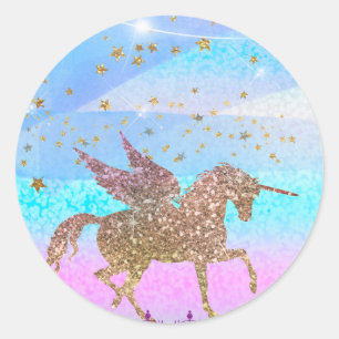 Glitter Vliegende Eenhoorn Magisch Verjaardagsfees Ronde Sticker