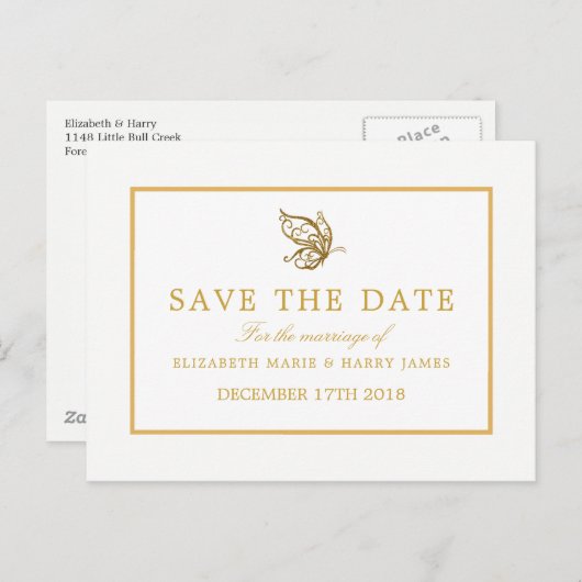 glitter vlinder bruiloft Save the date Aankondigingskaart (Voorkant / Achterkant)