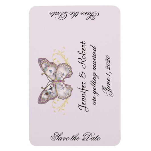 Glitter Vlinder Lavendel Bruiloft Save the Date Magneet (Verticaal)