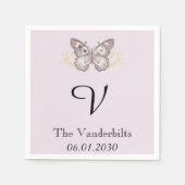 Glitter vlinder lavendel monogram bruiloft servet (Voorkant)