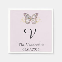 Glitter vlinder lavendel monogram bruiloft servet
