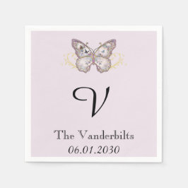 Glitter vlinder lavendel monogram bruiloft servet