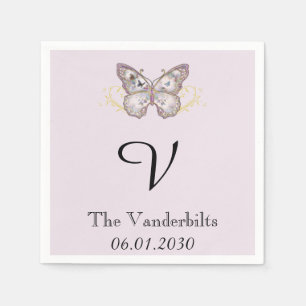 Glitter vlinder lavendel monogram bruiloft servet