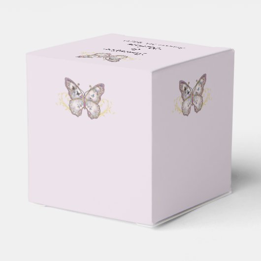 Glitter Vlinder op Lavendel Bruiloft Favor Box Bedankdoosjes (Achterkant)