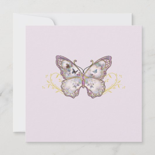 Glitter vlinder op lavendel bruiloft uitnodiging (Achterkant)