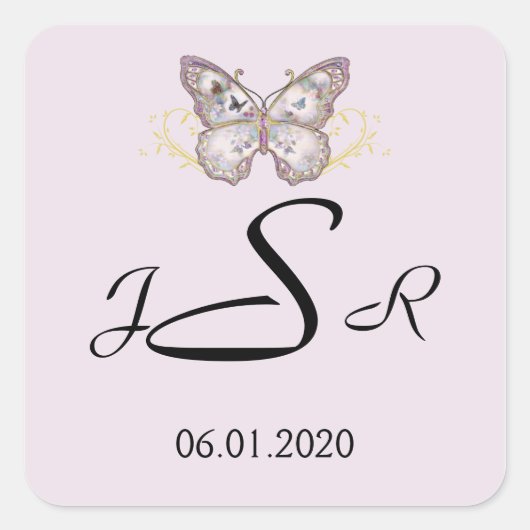 Glitter Vlinder op Lavendel Monogram Sticker (Voorkant)