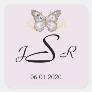 Glitter Vlinder op Lavendel Monogram Sticker