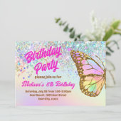 Glitter vlinder Verjaardag Uitnodiging (Staand voorkant)