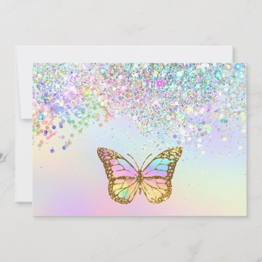 Glitter vlinder Verjaardag Uitnodiging (Achterkant)